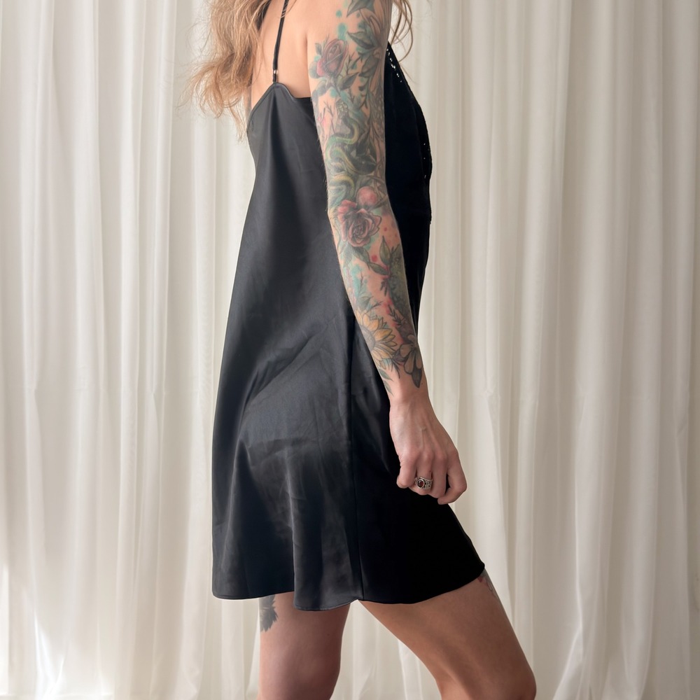 Nice & Co Black Satin Slip Mini Dress Silky Minimal Chic‎ 90s Style Size M - Picture 3 of 7